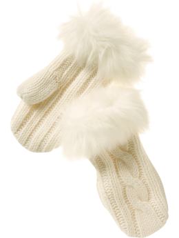 Gap Cable knit fur mittens