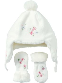 Gap Floral embroidered hat and mitten set