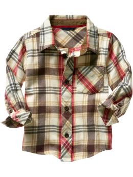 Gap Long-sleeved single pocket plaid flannel shirt